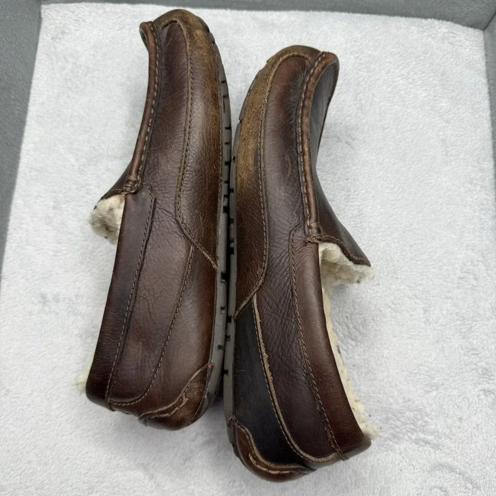UGG Ascot Brown Leather Comfort Indoor Moccasin Loafers Slipper Men's Size 10